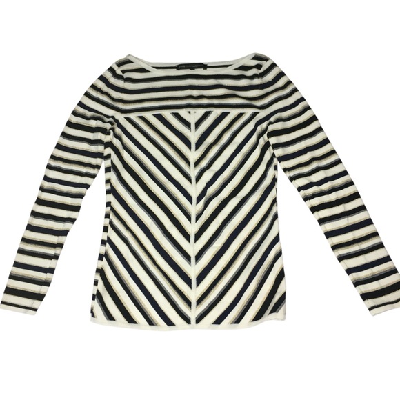 WHBM Knit Gold Black White Gray Striped Sparkle Stretch Top - Women’s Small - Picture 11 of 13